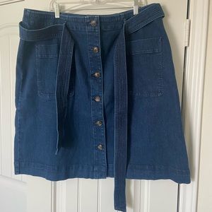 Plus Size - Denim Button Front Skirt w Tie - Loft Plus- Size 20 - NWT